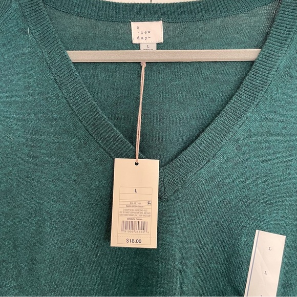 A New Day (Target) Size Large Turquoise V Neck Sweater NWT - Picture 2 of 3